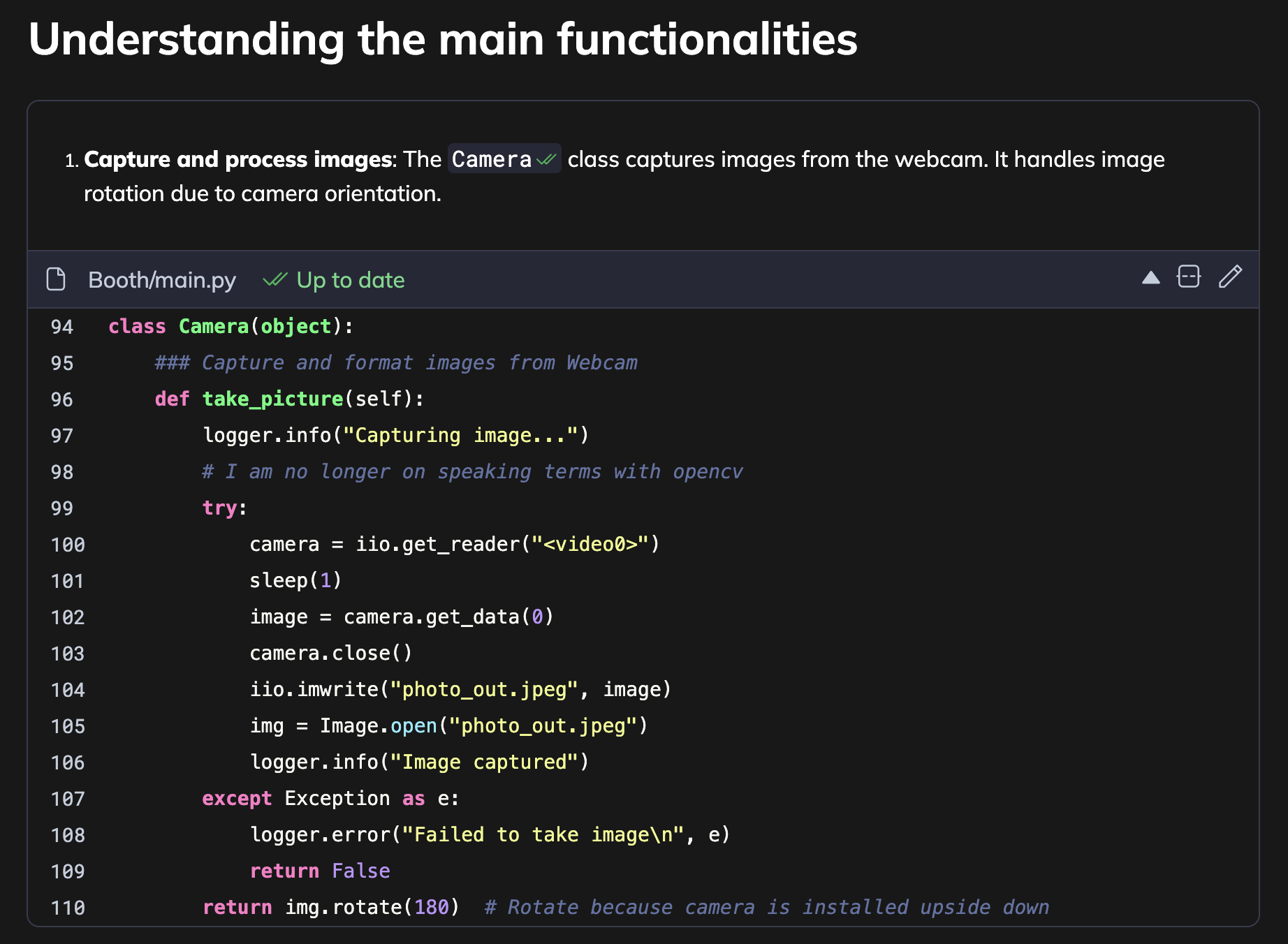 Function level explanation produced by Swimm